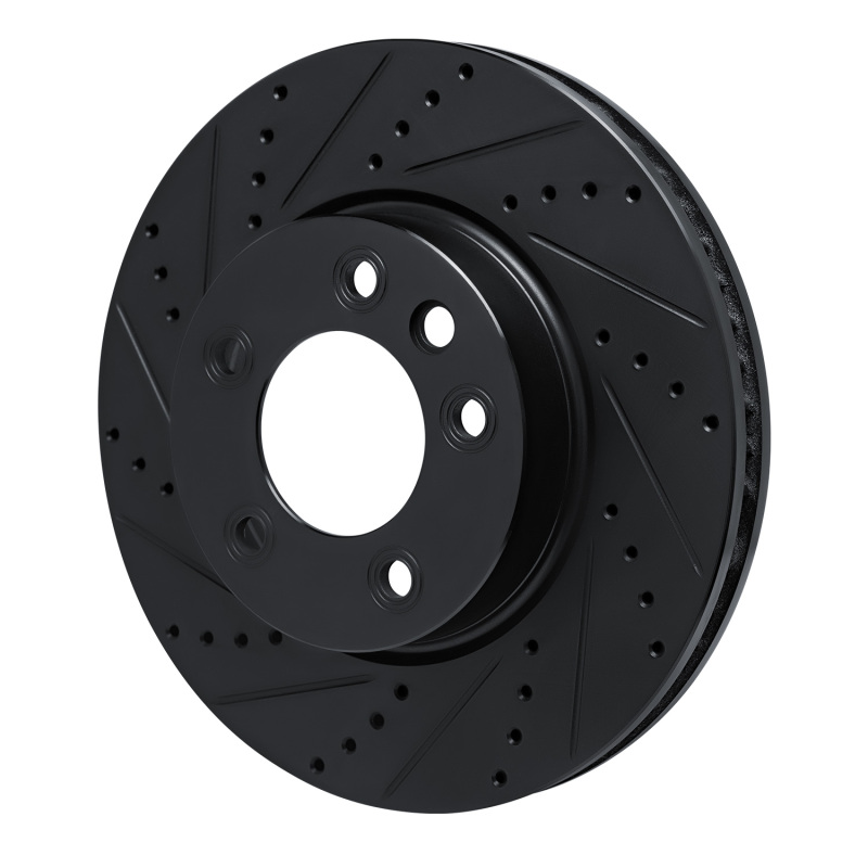 Porsche Cayenne Brake Rotor (1) - Left Front - R1 Concepts - Drilled & Slotted - Black - `03-`18